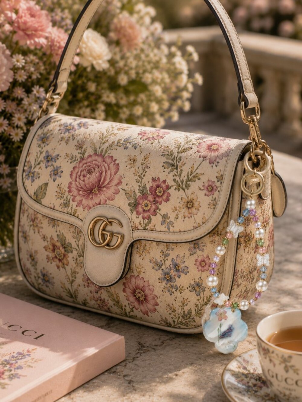 Floral Pearl Bag Charm